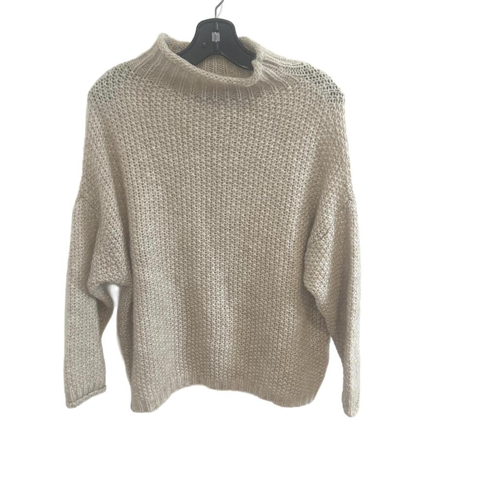 Simons Women's Mohair Blend Over sized Mock Neck Beige Knit Sweater - XS